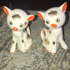 Japan Vintage 1960’s Salt and Pepper Set Orange and Gold Whimsical Cat Figurines